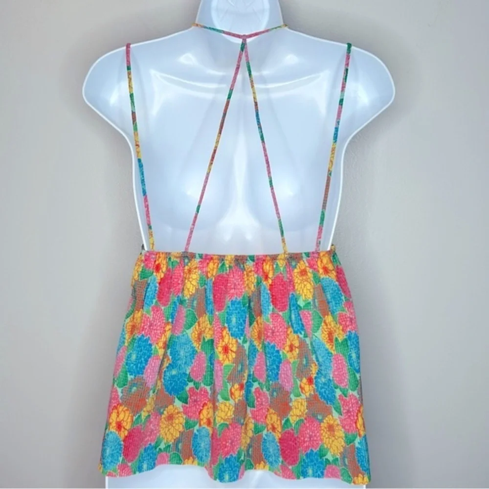 Zara Womens Pleated Strappy Flowy Top Tank Multi-Color Floral 5039/389 Size‎ S